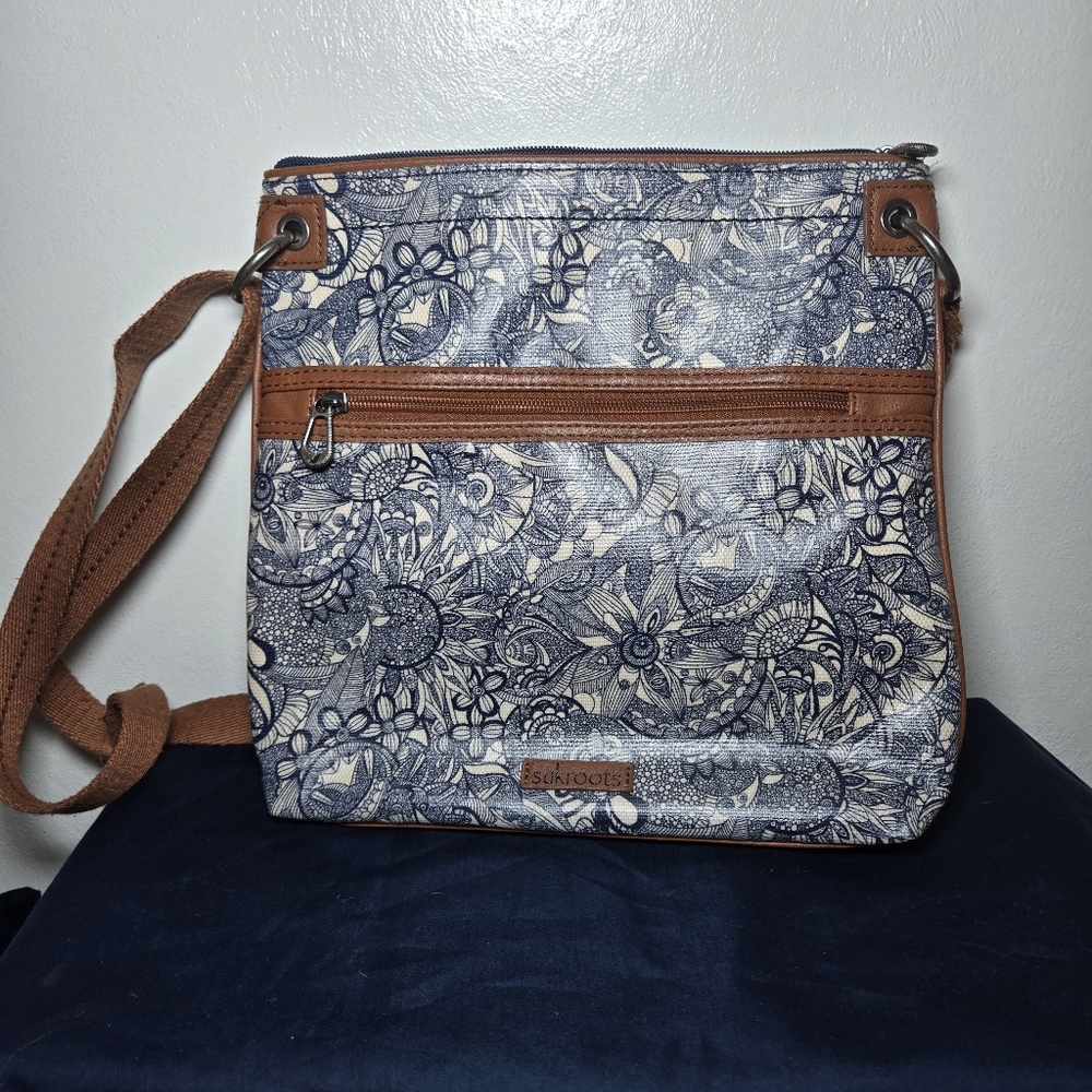 Sakroots Navy Floral Artist Circle Flat Crossbody Bag Purse Y2K